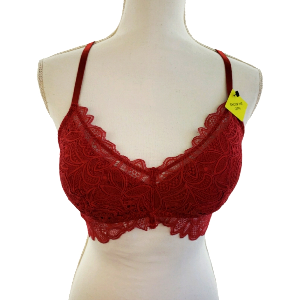 Nicole Miller NWT Lace Bralette Size Large in Wine Removeable Padding Racerback